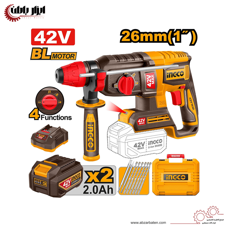دریل بتنکن شارژی 42 ولت براشلس اینکو مدل CRHLI422682