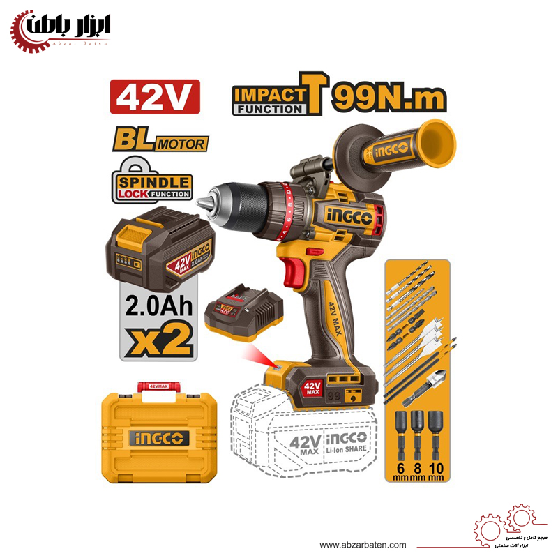 دریل چکشی شارژی 42 ولت  اینکو مدل CIDLI429982