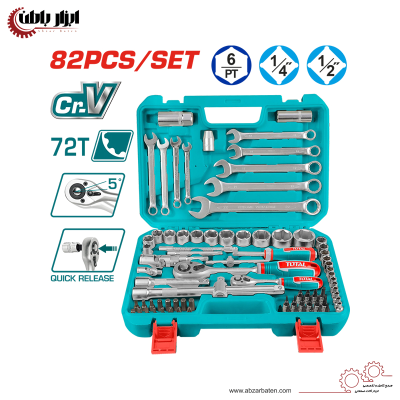 ست بکس و آچار  جغجغه 1/4 و 1/2 اینچ 82 پارچه توتال مدلTHT421802