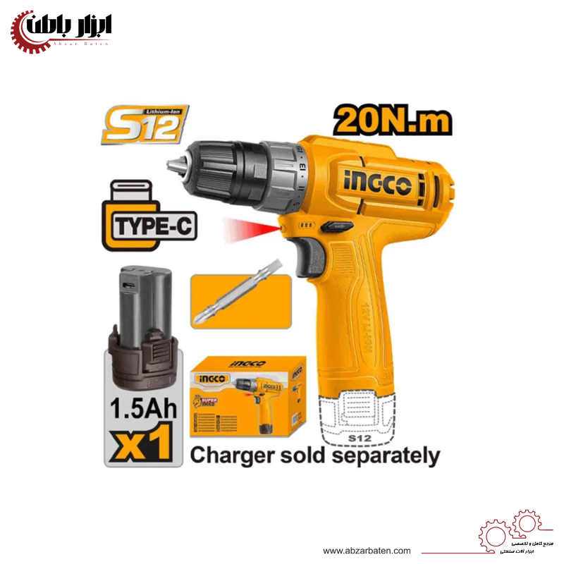 دریل چکشی شارژی 12 ولت اینکو مدل CDLI12456
