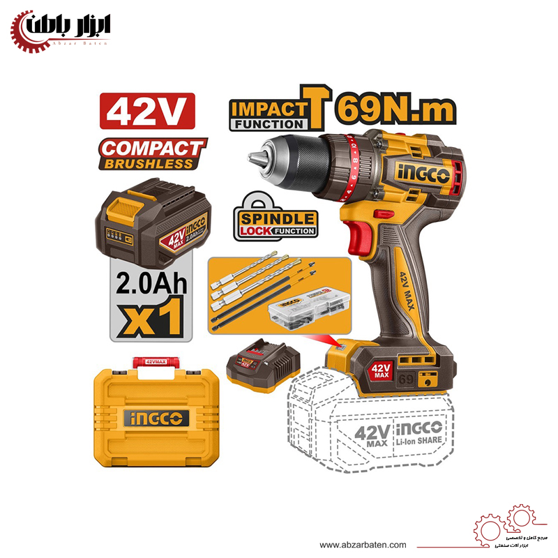 دریل چکشی شارژی 42 ولت  اینکو مدل CIDLI426981